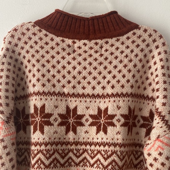 American Eagle NWT Mock Neck Cropped Fair Isle Pullover Close Knit Sweat… - Picture 8 of 12